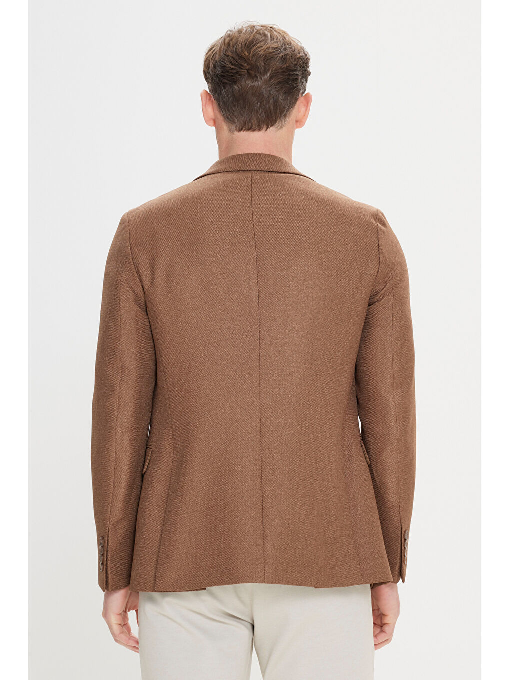 Erkek Kahverengi Slim Fit Dar Kesim Mono Yaka Armürlü Blazer Ceket-5