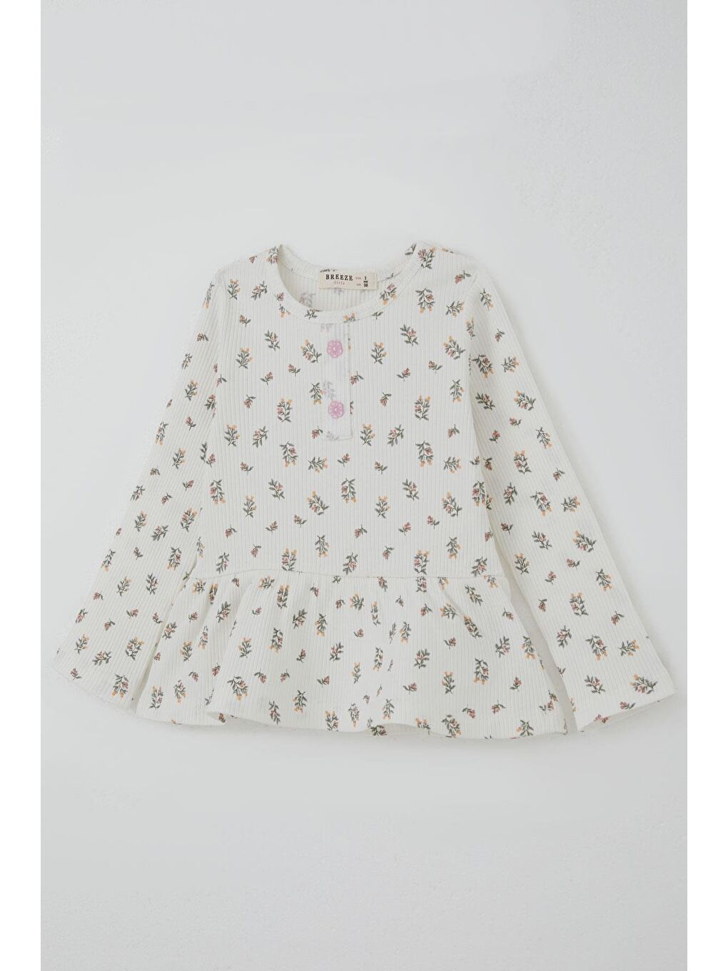 Kız Çocuk Taytlı Takım Çiçek Desenli Paça Kısmı Fırfır Detaylı Beyaz (3-7 Yaş)-5