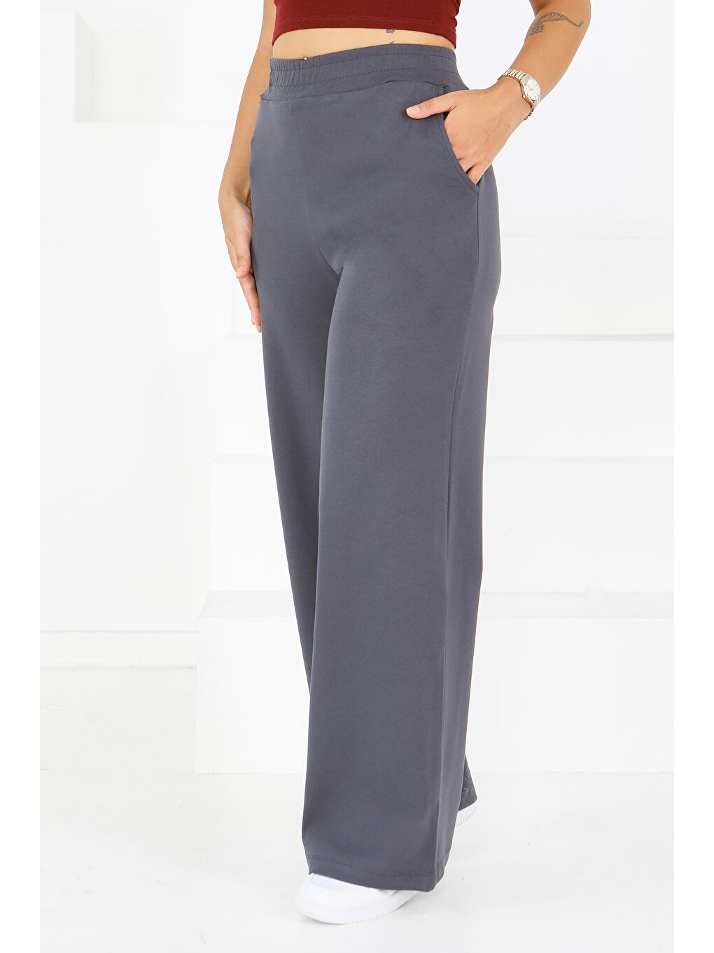 Cepli Bol Paça İki İplik Eşofman Altı Antrasit - 27674-2