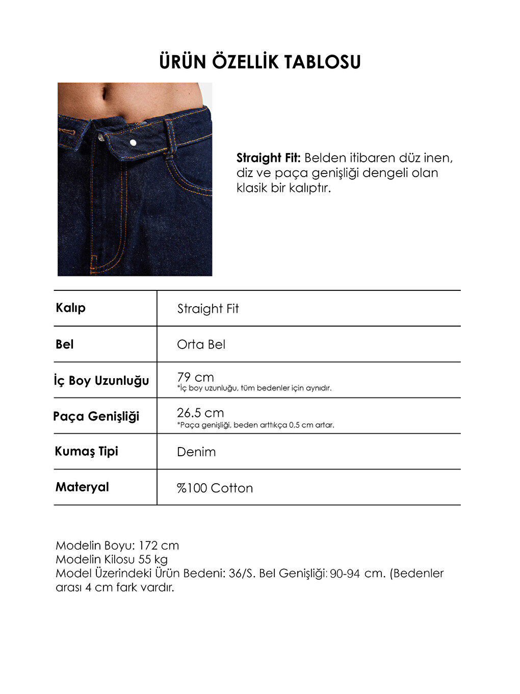 Kadın İndigo Selvedge 7w6-50 Straight Fit Kemer Detaylı Denim Jean-5