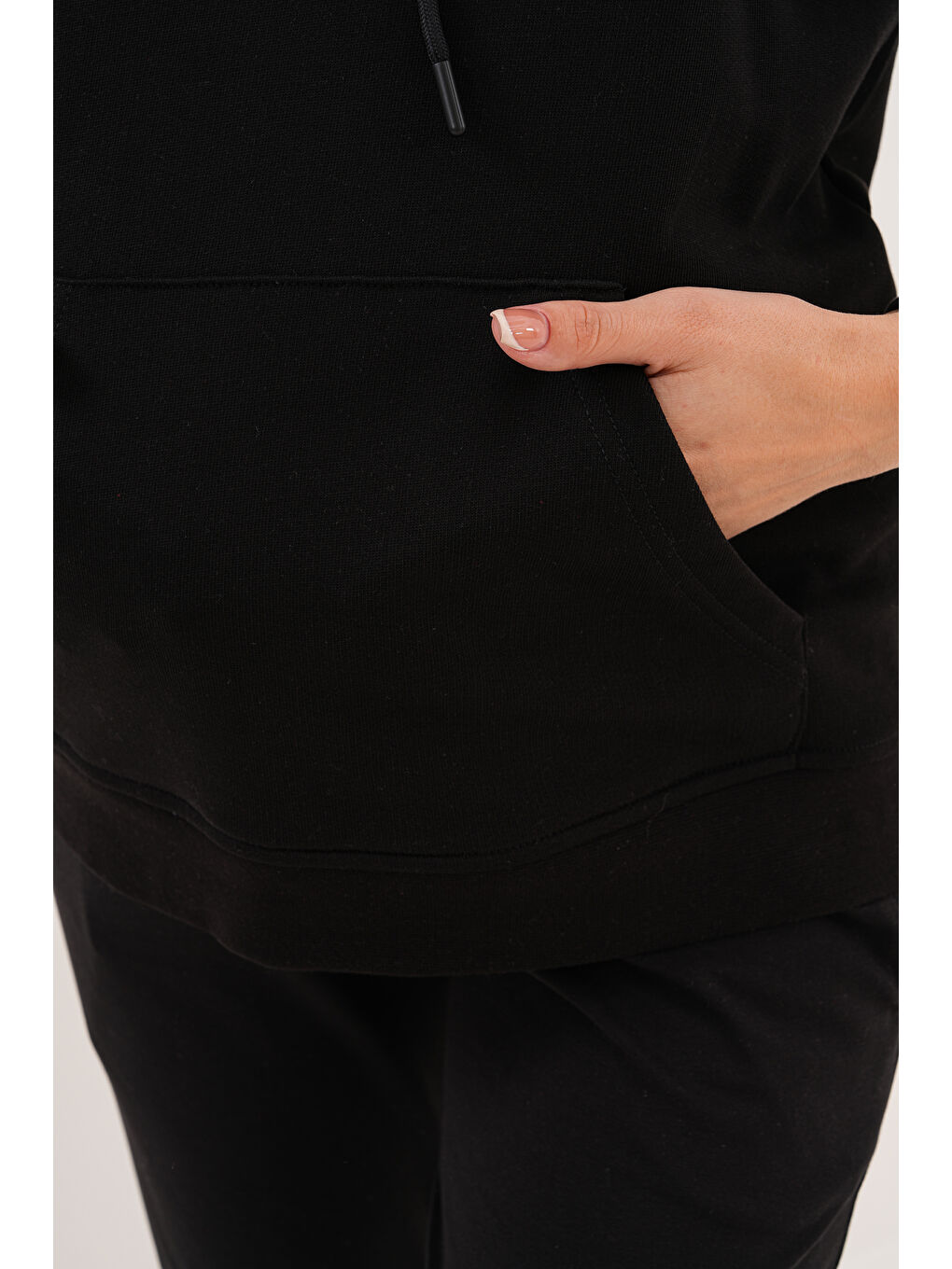 Siyah %100 Pamuk Hamile ve Lohusa Basic Kapüşonlu Sweatshirt-8