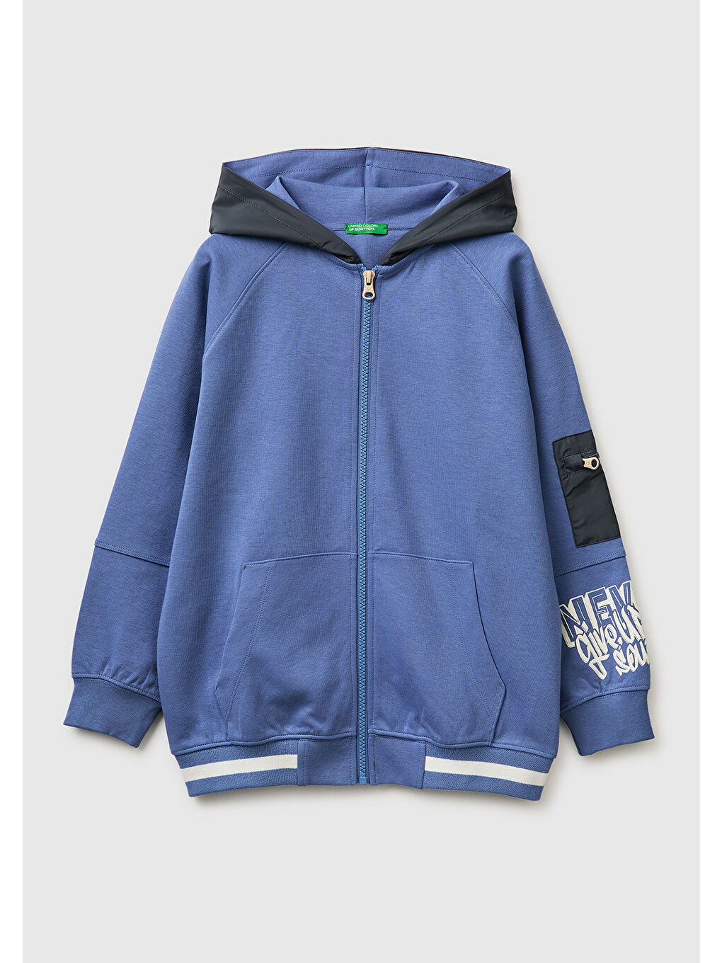 Turkuaz Erkek Çocuk Havacı Mavi Cep Detaylı Fermuarlı Kapüşonlu Sweatshirt