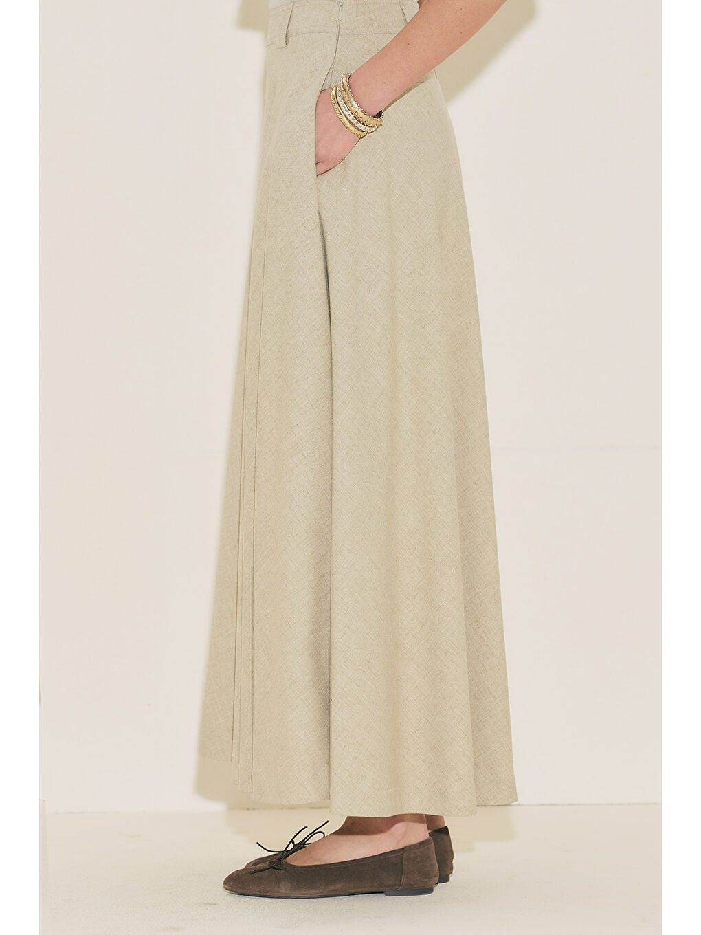 Etek Formlu Geniş Pantolon Yeşil-3