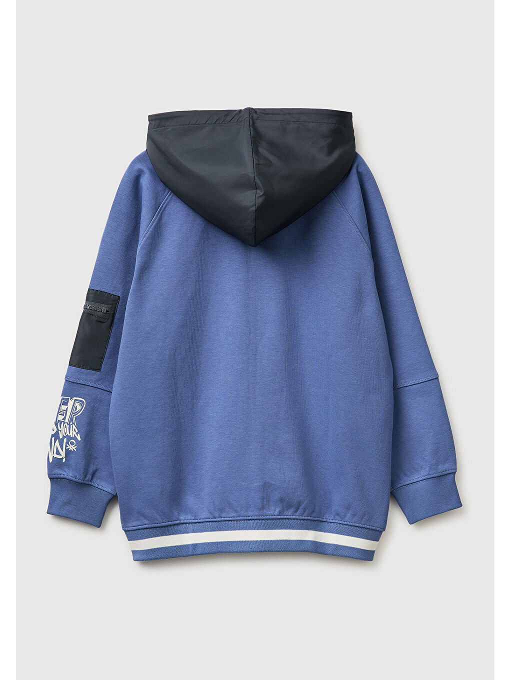 Turkuaz Erkek Çocuk Havacı Mavi Cep Detaylı Fermuarlı Kapüşonlu Sweatshirt-1
