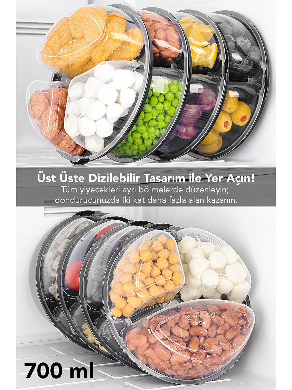 Gri 6 Adet Yuvarlak 3 Bölmeli Saklama Kabı-5