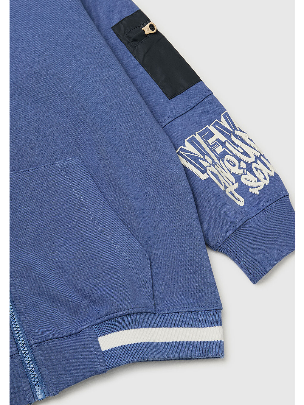 Turkuaz Erkek Çocuk Havacı Mavi Cep Detaylı Fermuarlı Kapüşonlu Sweatshirt-2