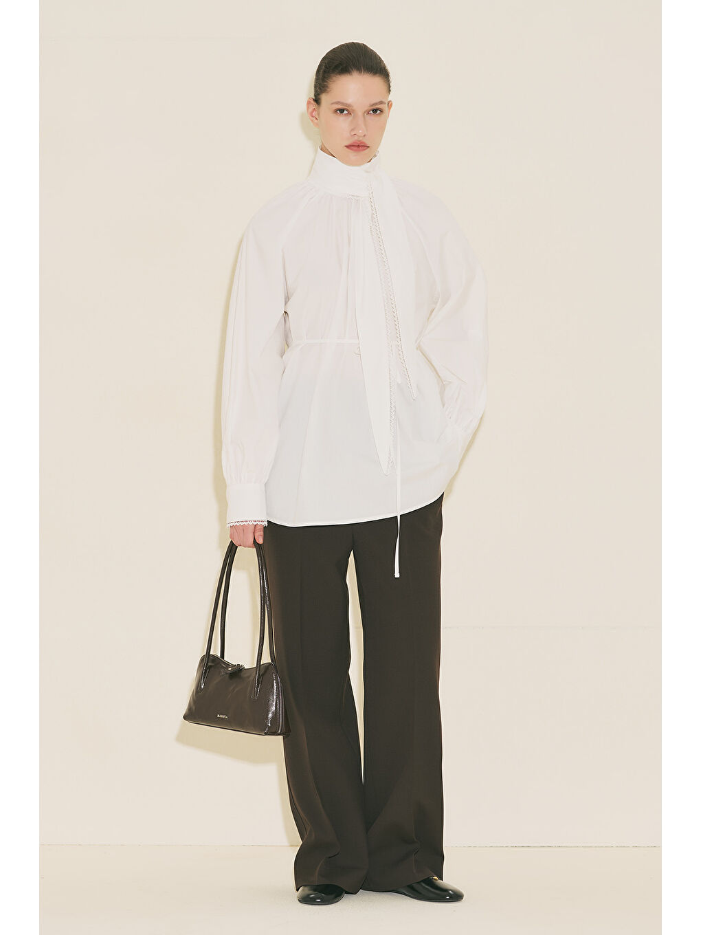 Bağlama Yaka Bluz Ekru