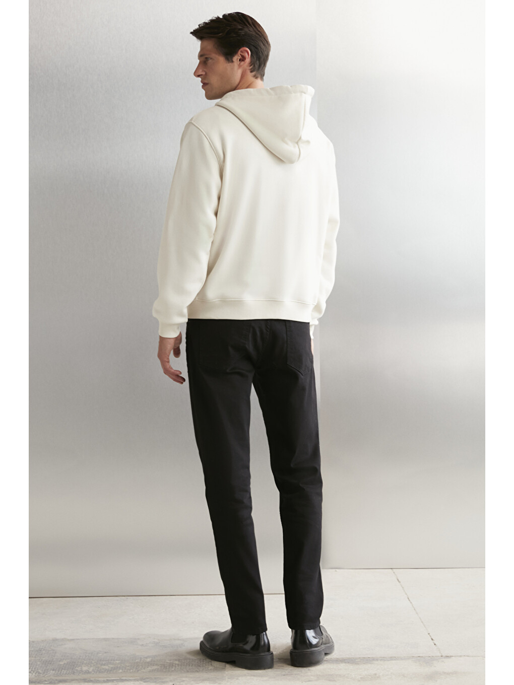 Bej Aksel Erkek Yumuşacık Organik Pamuk Oversize Fermuarlı Baskılı Kapüşonlu Taş Sweatshirt-6