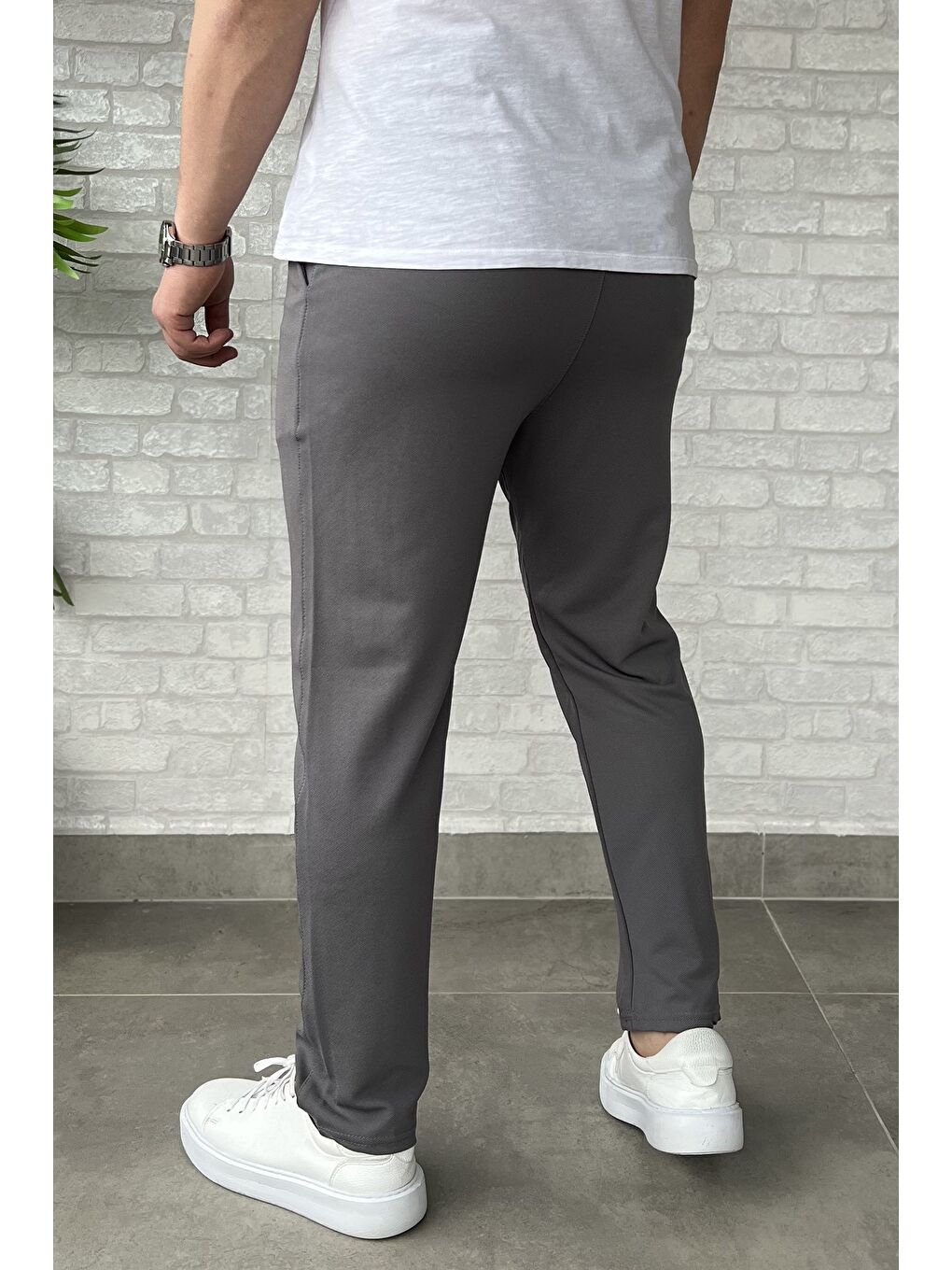 Gri Bel Bağcıklı Erkek Jogger Pantolon-2