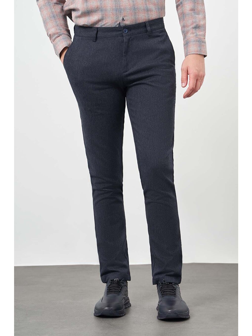 Koyu Lacivert Pamuklu Yandan Cepli Casual Slim Fit Chino Pantolon 1003245162