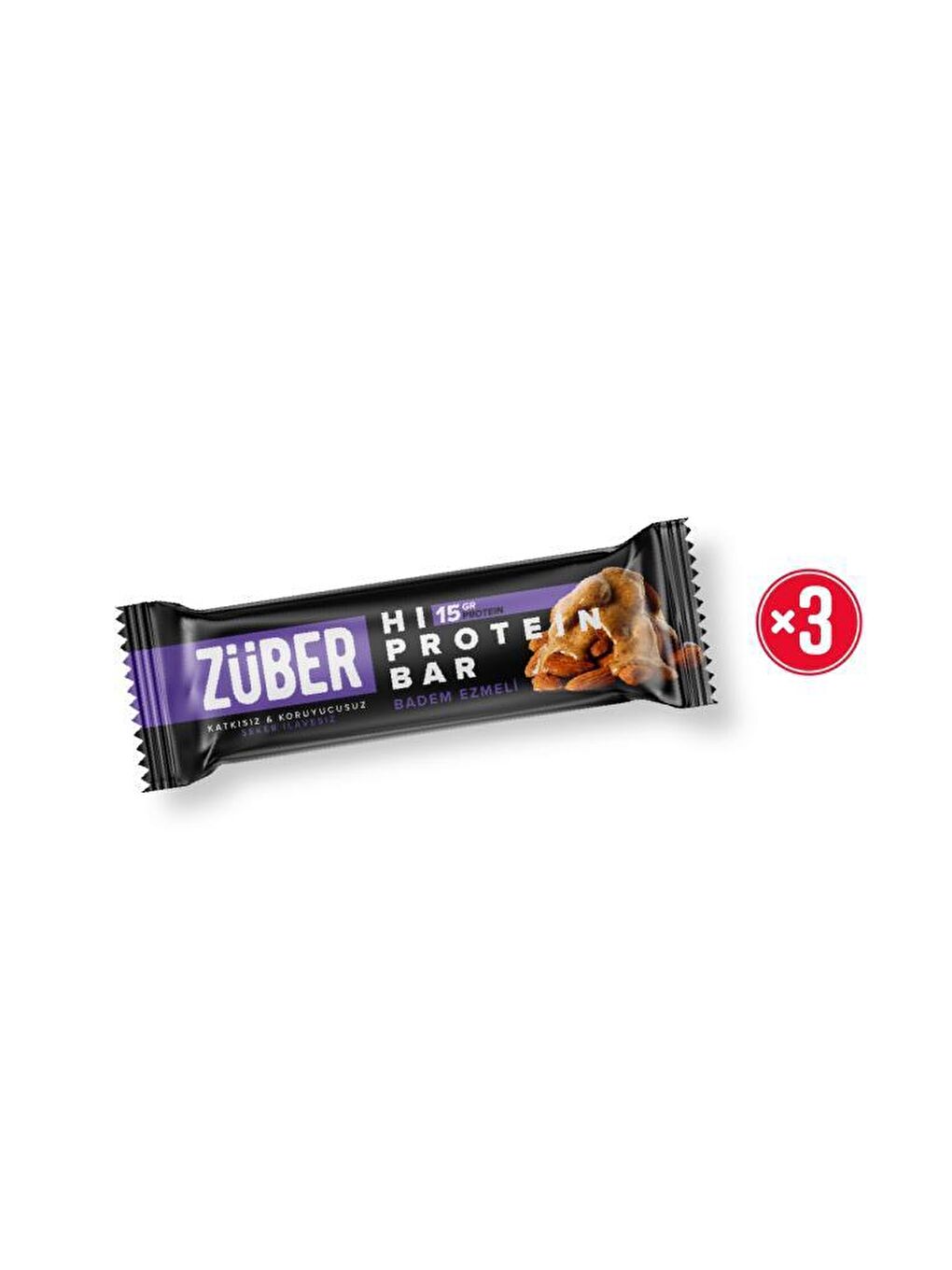 Züber Renksiz Yüksek Protein Bar Badem Ezmeli 45g X 3 Adet