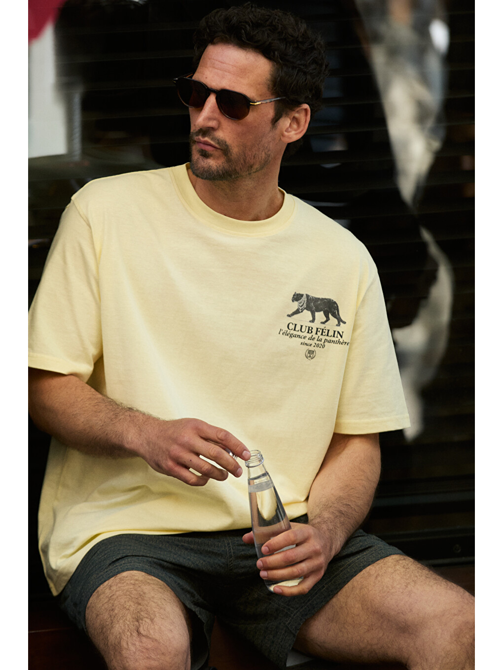 Sarı GIGANEST Erkek %100 Organik Pamuklu Baskı Detaylı Yuvarlak Yaka SARI T-Shirt-3