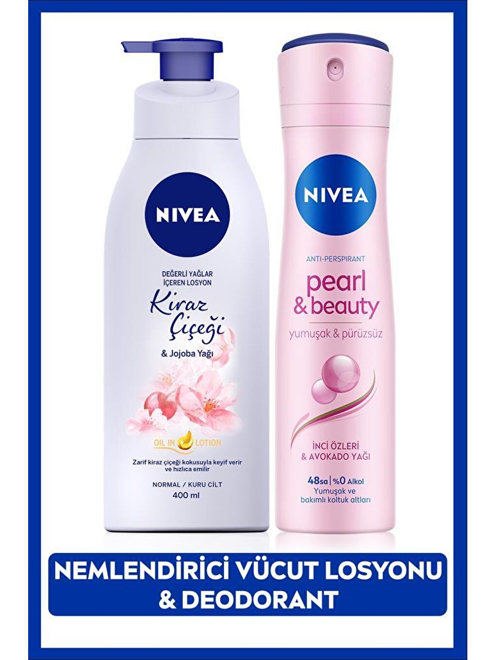 NIVEA Kadın Sprey Deodorant Pearl&Beauty 150ml, Kiraz Çiçeği Nemlendirici Vücut Losyonu 400ml