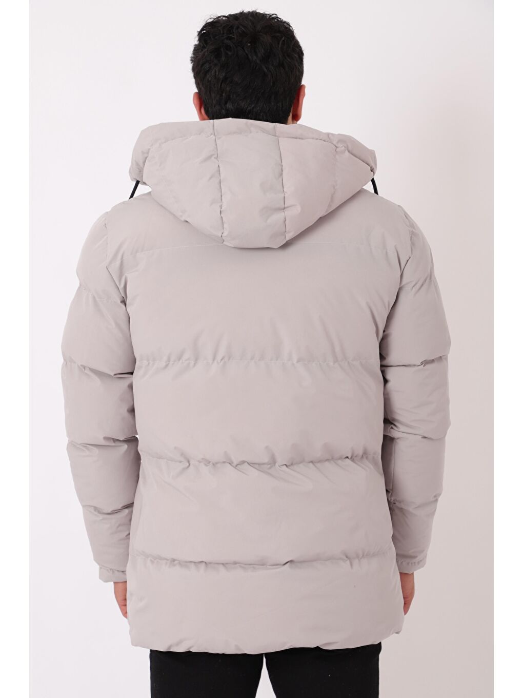 Bej Göğüs Cepli İçi Kürklü Uzun Şişme Mont PLDP 2957_50456-5