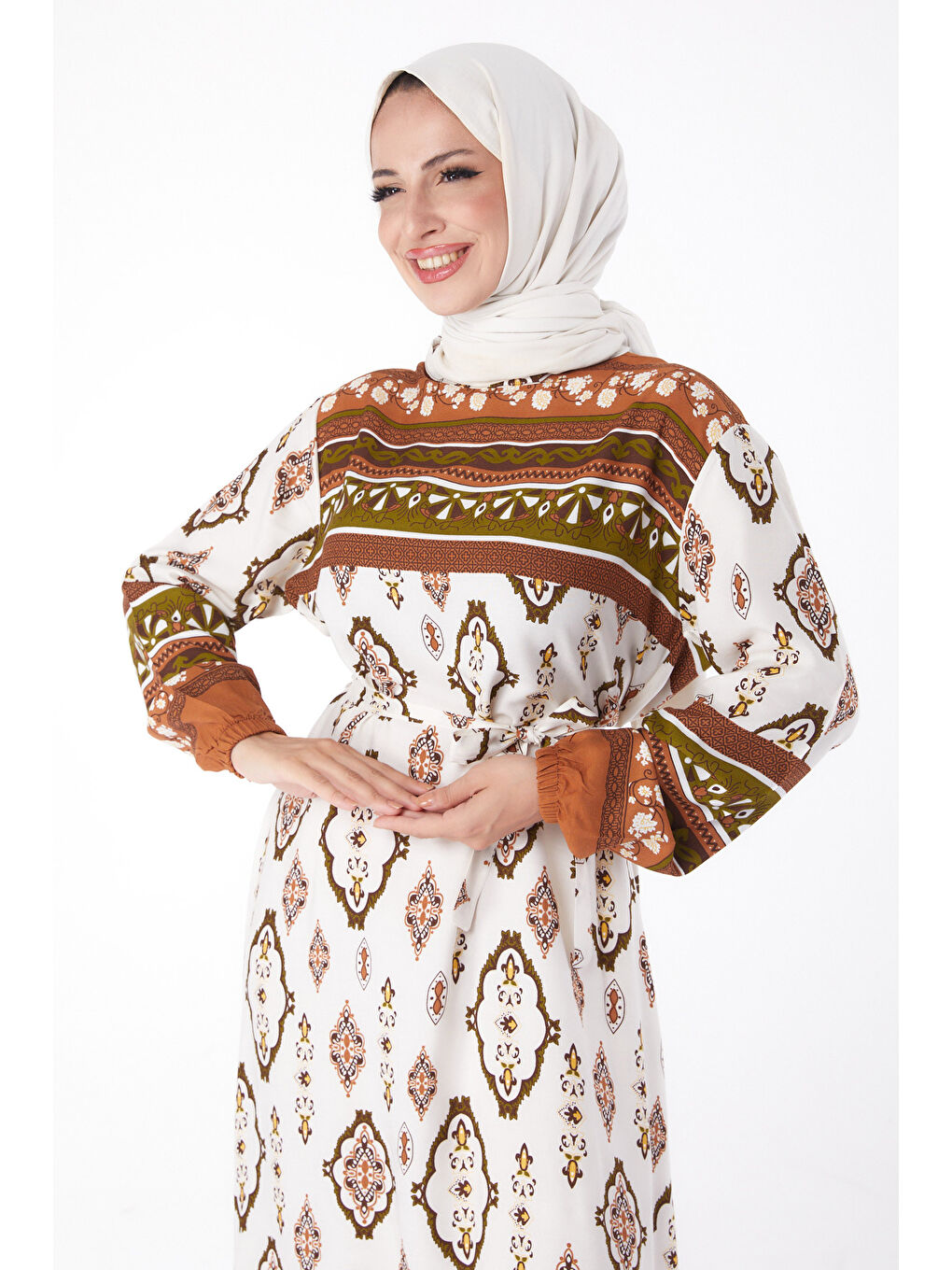 Kahverengi Etnik Desenli Elbise Kahve - 26225-3