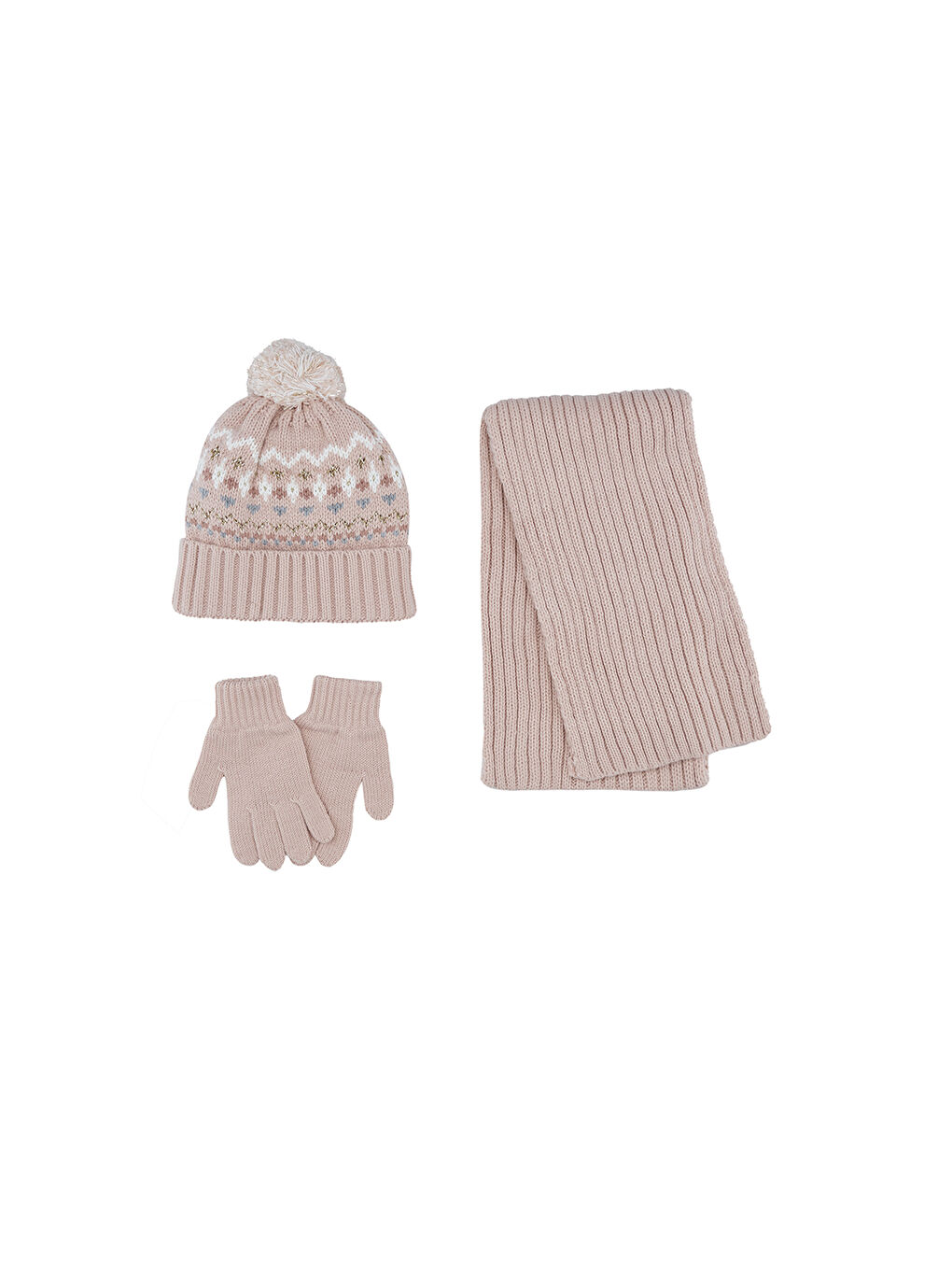 Pembe Kız Çocuk Atkı Bere Eldiven Set-2