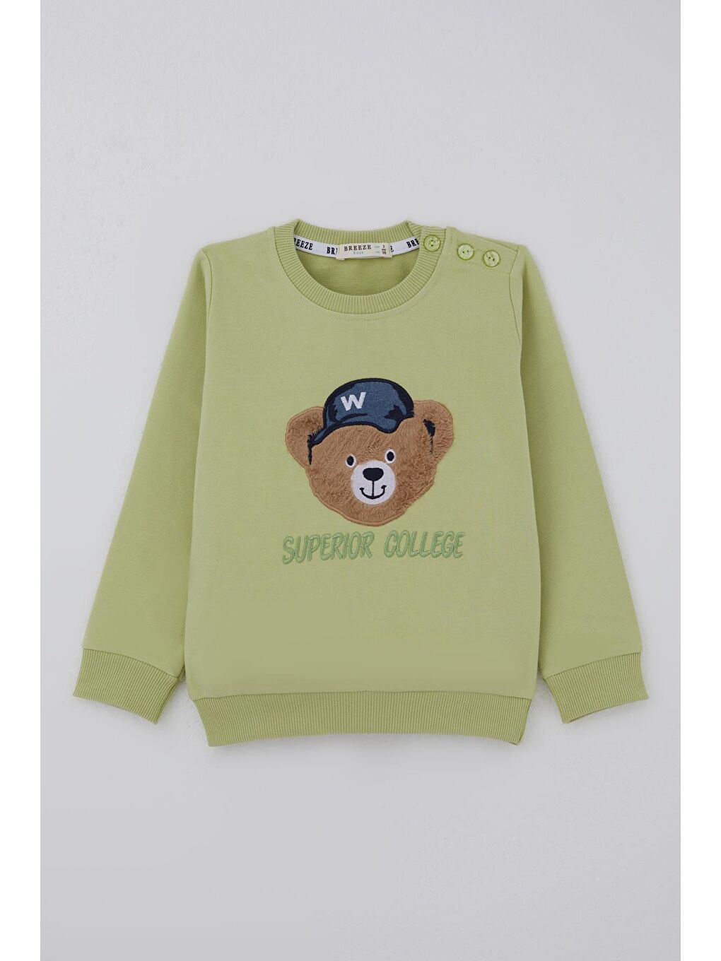 Erkek Bebek Eşofman Takımı Sevimli Ayıcık Aplikeli Kolej Model Fıstık Yeşili (9 Ay-3 Yaş)-1