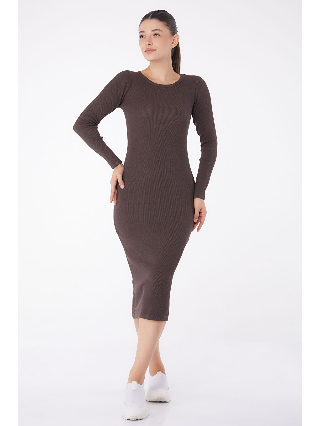 Kahverengi Midi Elbise Kahve - 26126