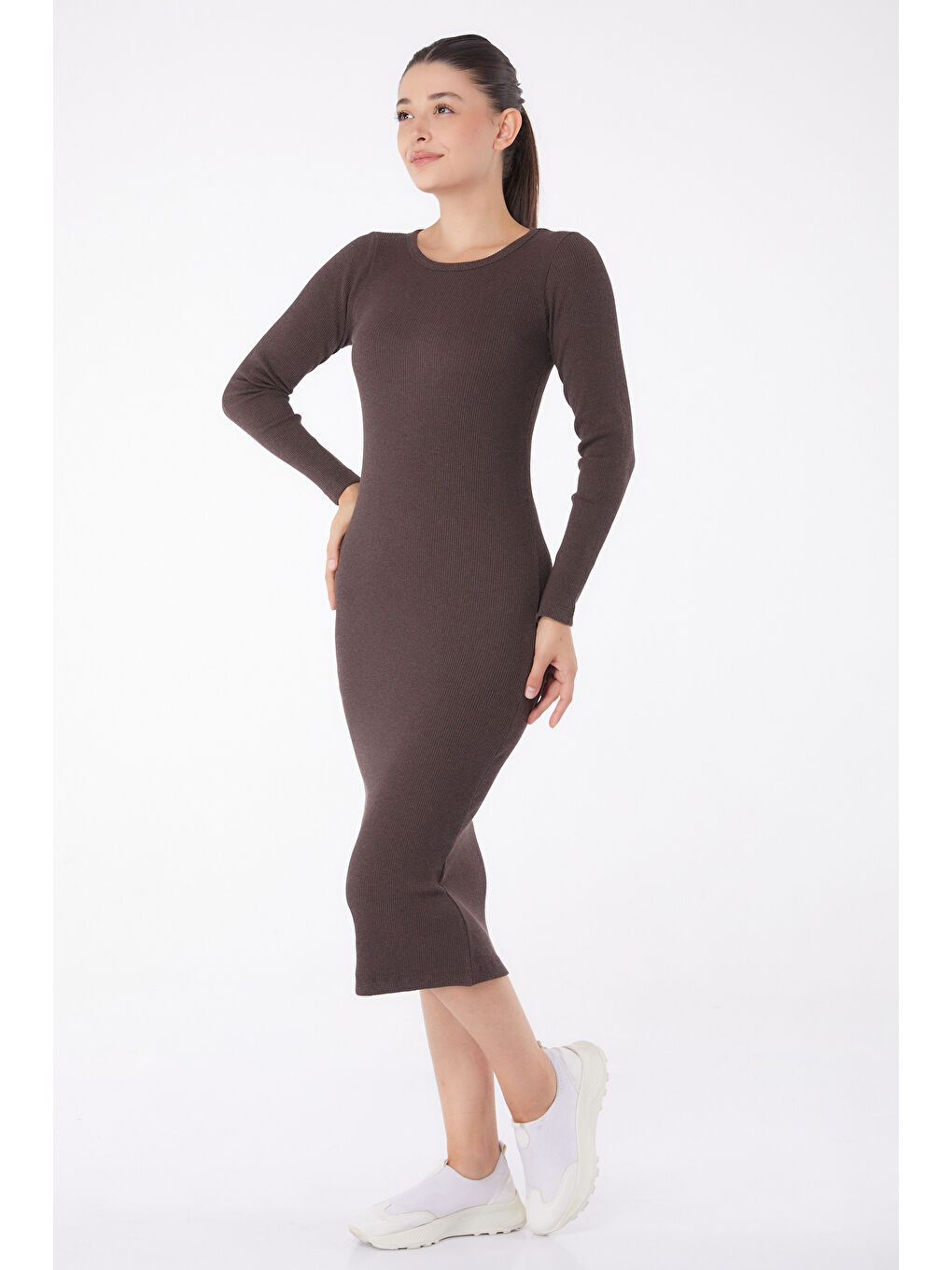 Kahverengi Midi Elbise Kahve - 26126-2