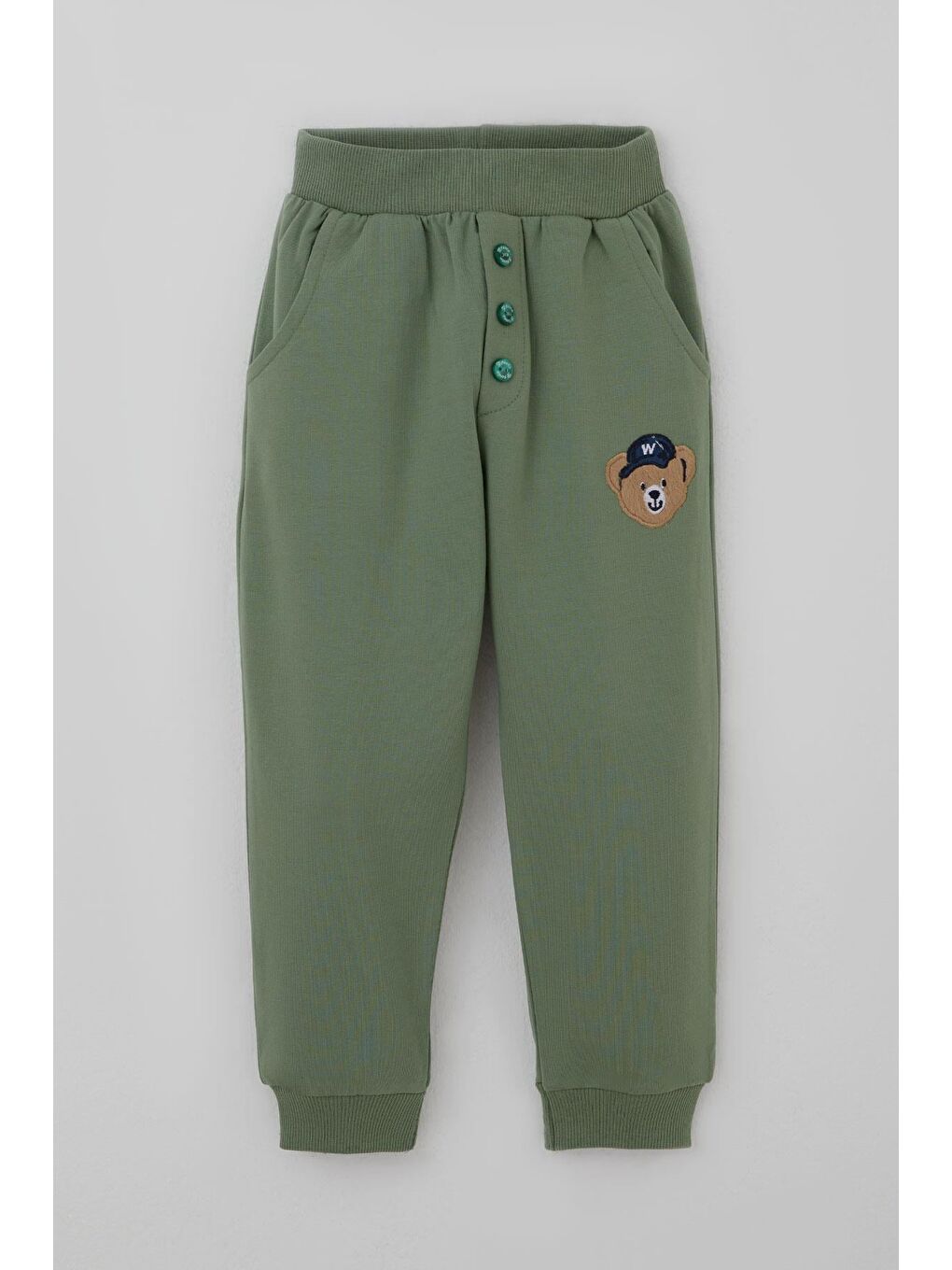 Erkek Bebek Eşofman Takımı Sevimli Ayıcık Aplikeli Kolej Model Fıstık Yeşili (9 Ay-3 Yaş)-2