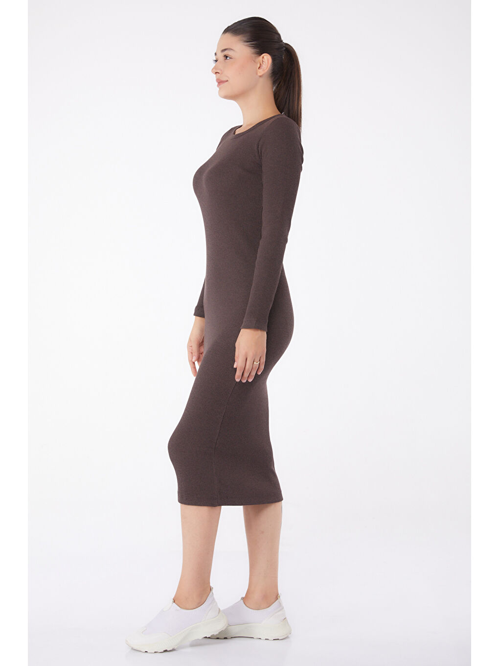 Kahverengi Midi Elbise Kahve - 26126-3