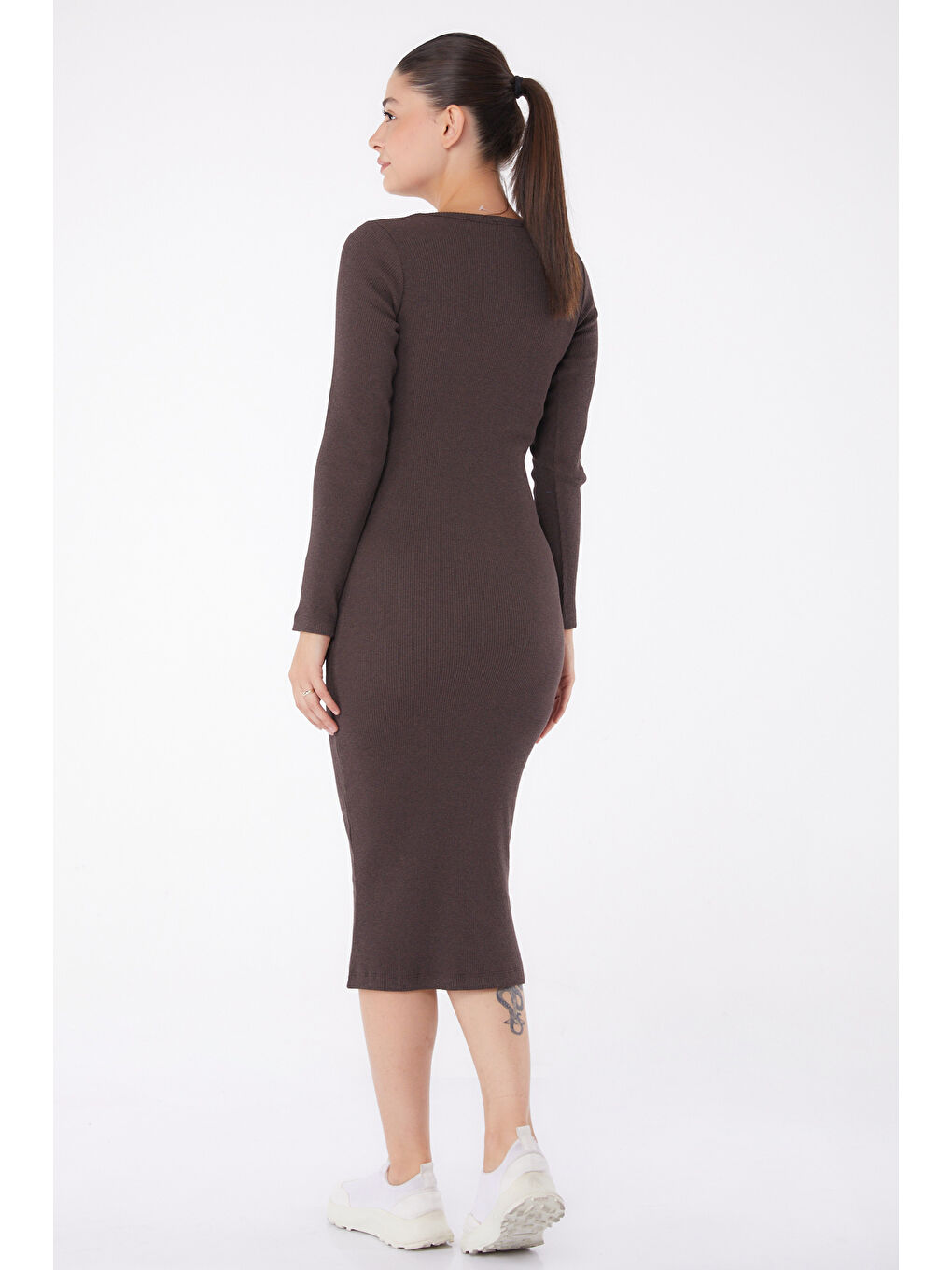 Kahverengi Midi Elbise Kahve - 26126-4