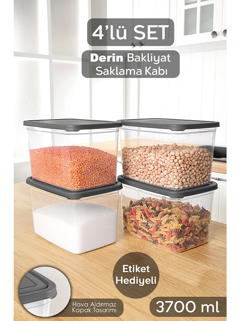 Renksiz 4 Adet Erzak Saklama Kabı 3700 ml
