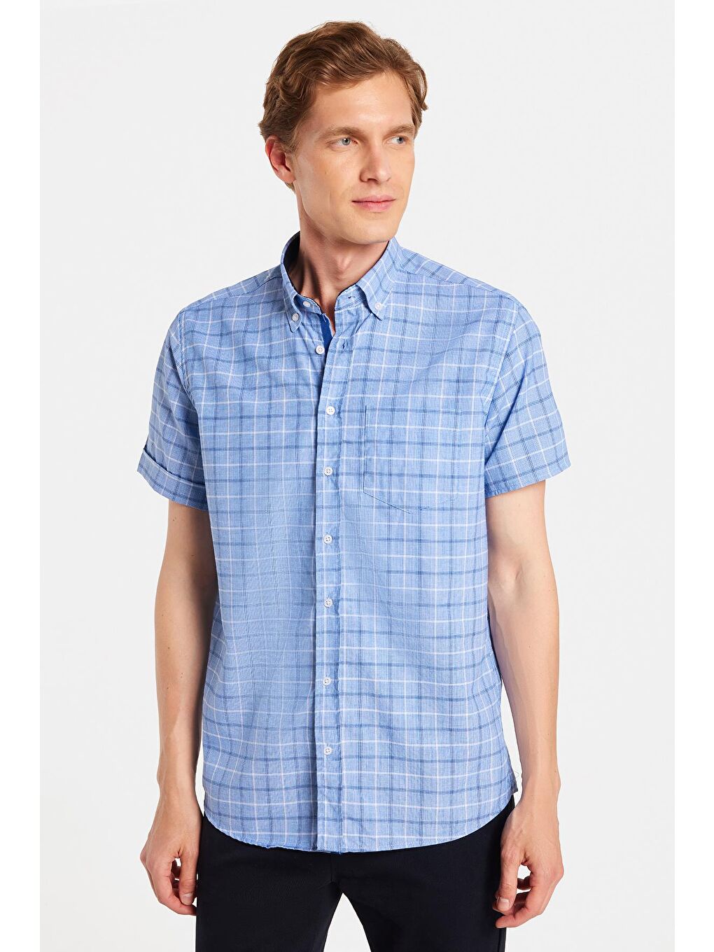 Karışık Erkek Regular Fit Klasik Kesim Pamuklu Tek Cepli Ekoseli Düğmeli Yaka Gömlek