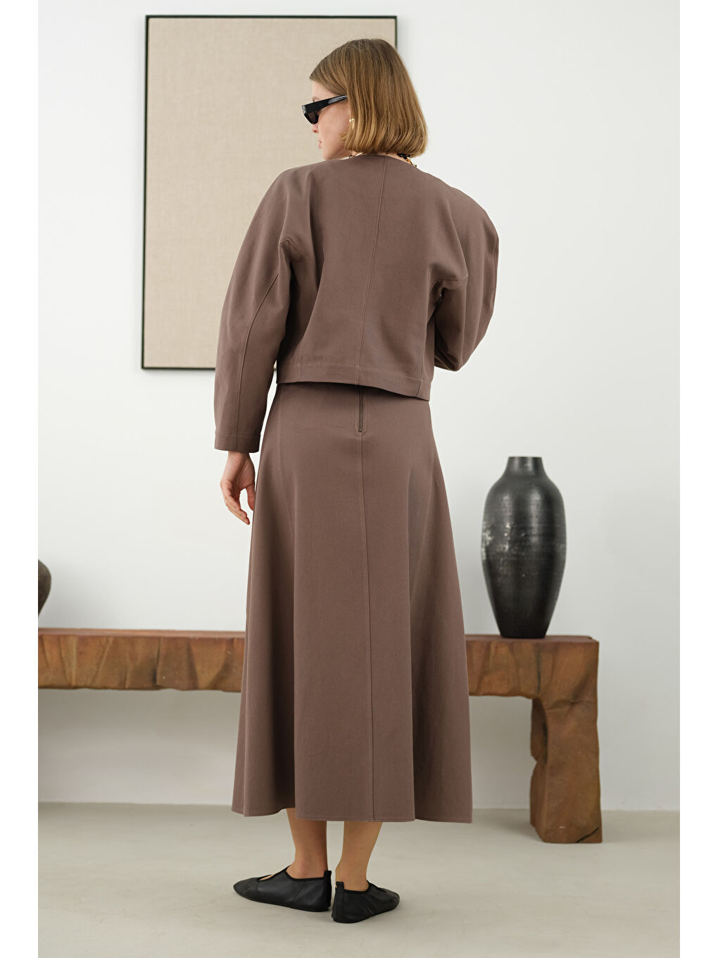 Kahverengi Pamuklu Kruvaze Ceket Tozlu Kahve-4