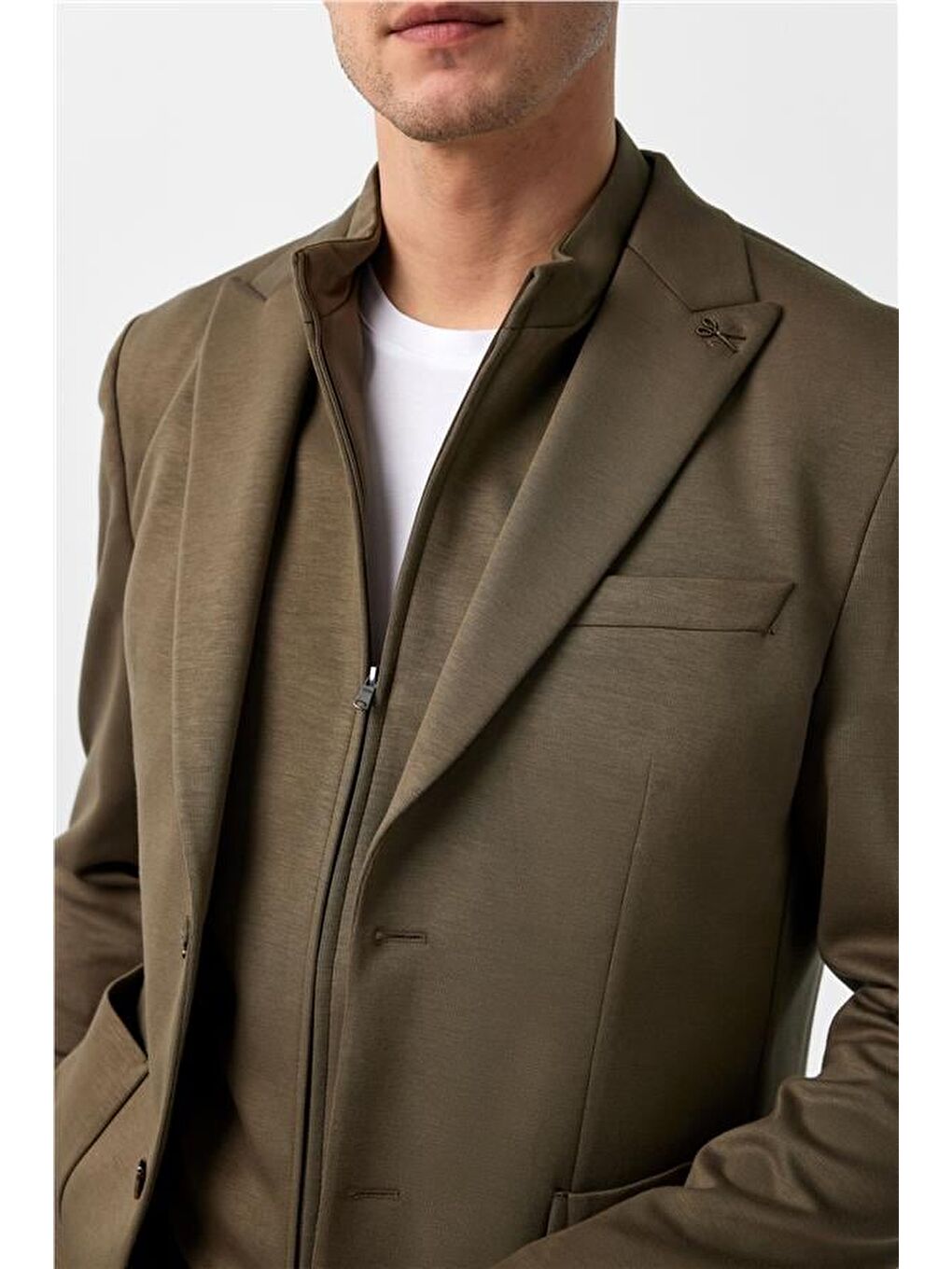 Haki Slim Düz Sivri Yaka 6 Drop Takım Elbise-3