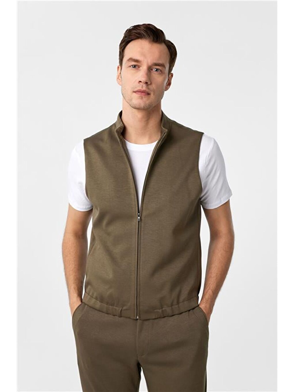 Haki Slim Düz Sivri Yaka 6 Drop Takım Elbise-4