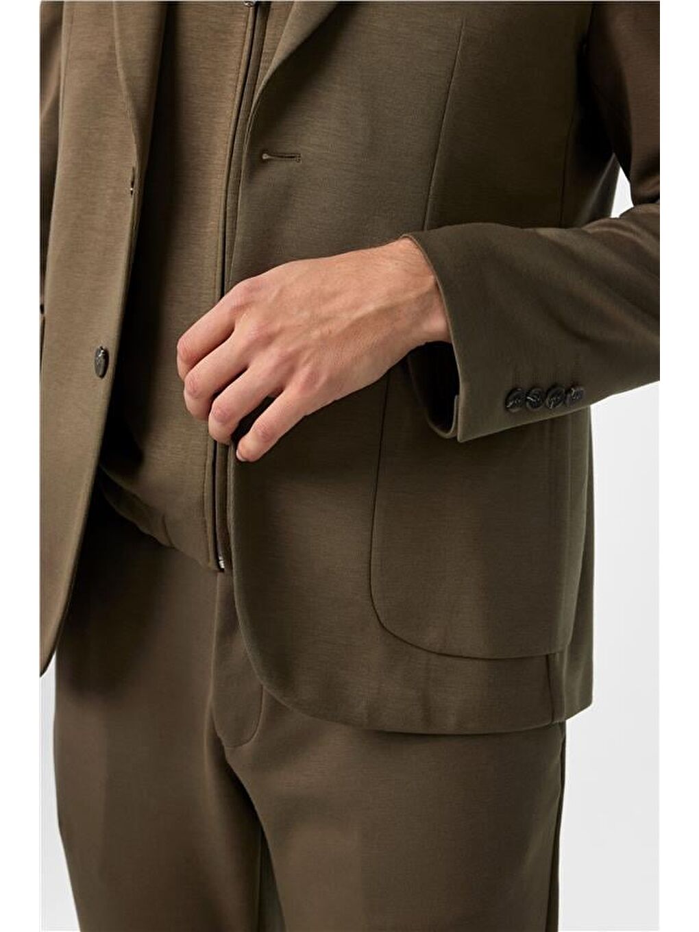 Haki Slim Düz Sivri Yaka 6 Drop Takım Elbise-5