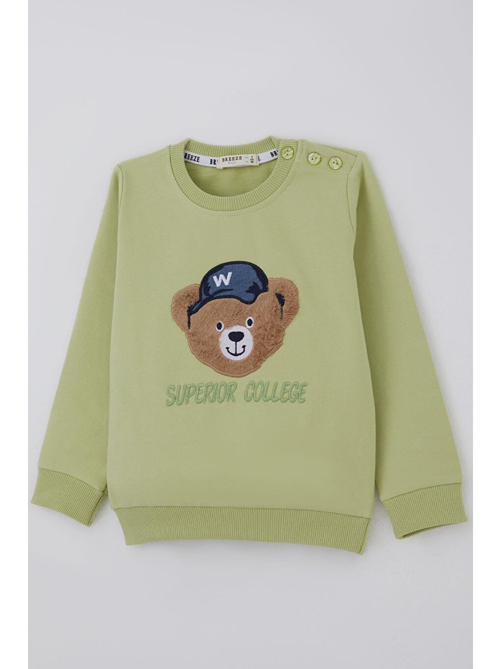 Erkek Bebek Eşofman Takımı Sevimli Ayıcık Aplikeli Kolej Model Fıstık Yeşili (9 Ay-3 Yaş)-5