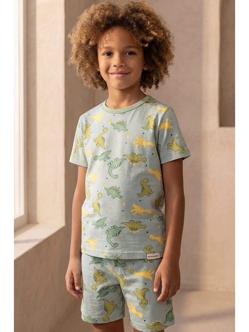 Dinozor Desenli Paketli Yeşil Erkek Çocuk Şort Takım