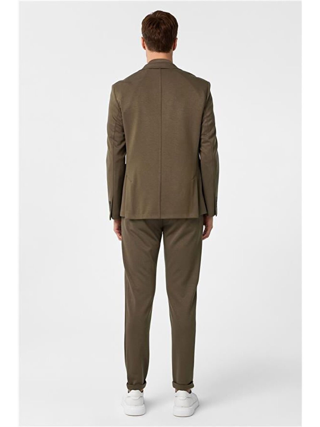 Haki Slim Düz Sivri Yaka 6 Drop Takım Elbise-7