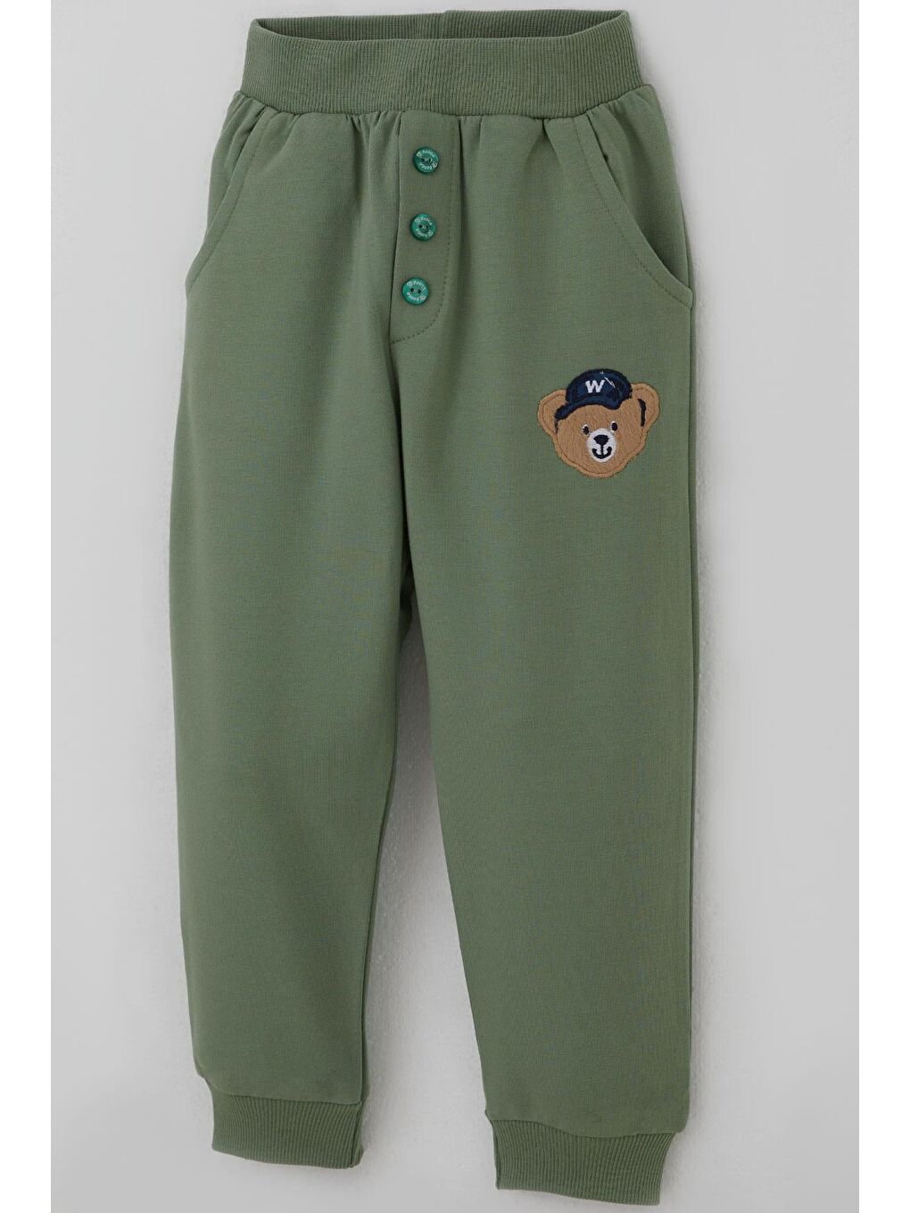 Erkek Bebek Eşofman Takımı Sevimli Ayıcık Aplikeli Kolej Model Fıstık Yeşili (9 Ay-3 Yaş)-6