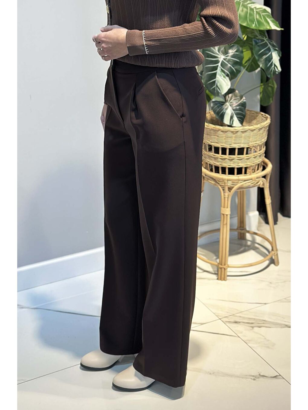 Geniş Paça Palazzo Pantolon 5578 Kahverengi-1