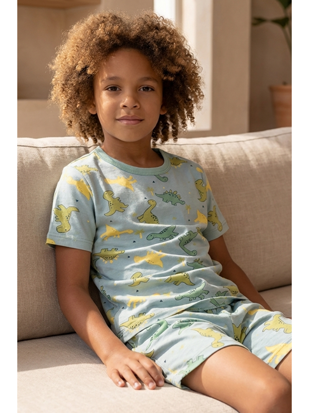 Dinozor Desenli Paketli Yeşil Erkek Çocuk Şort Takım-1