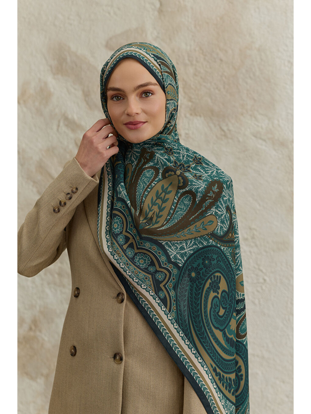 Yeşil Cupra Prive Desenli Şal Blossom Zümrüt-2