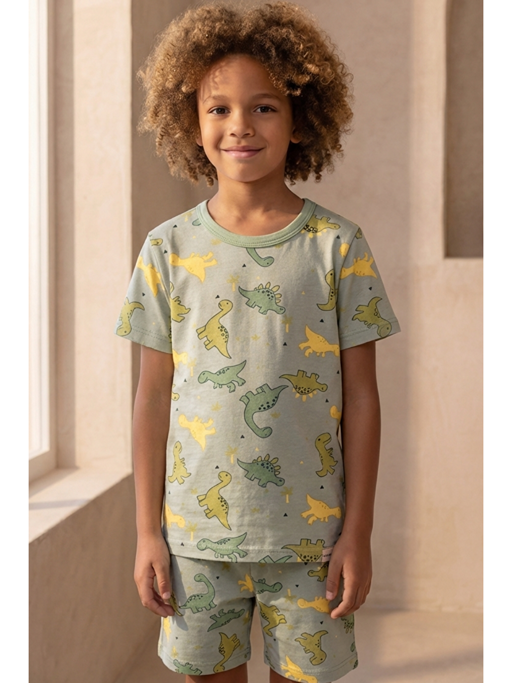 Dinozor Desenli Paketli Yeşil Erkek Çocuk Şort Takım-2