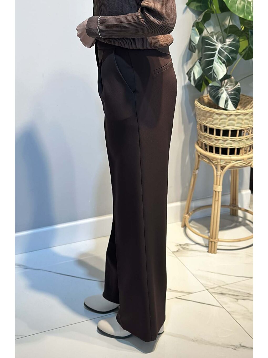 Geniş Paça Palazzo Pantolon 5578 Kahverengi-2