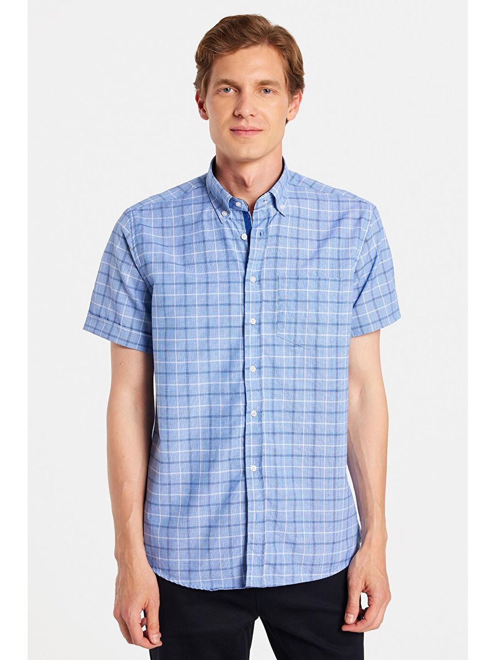 Karışık Erkek Regular Fit Klasik Kesim Pamuklu Tek Cepli Ekoseli Düğmeli Yaka Gömlek-3