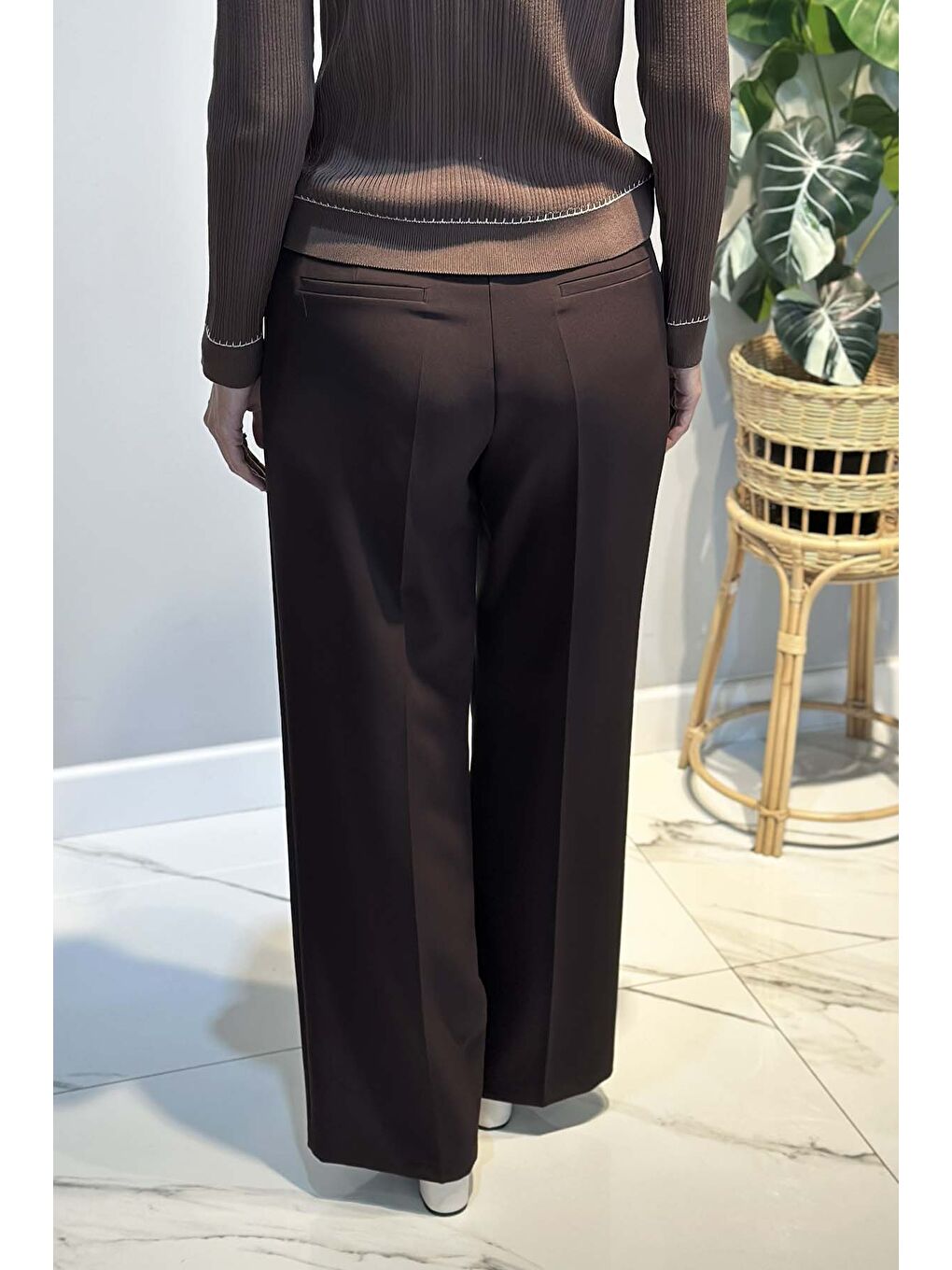 Geniş Paça Palazzo Pantolon 5578 Kahverengi-3