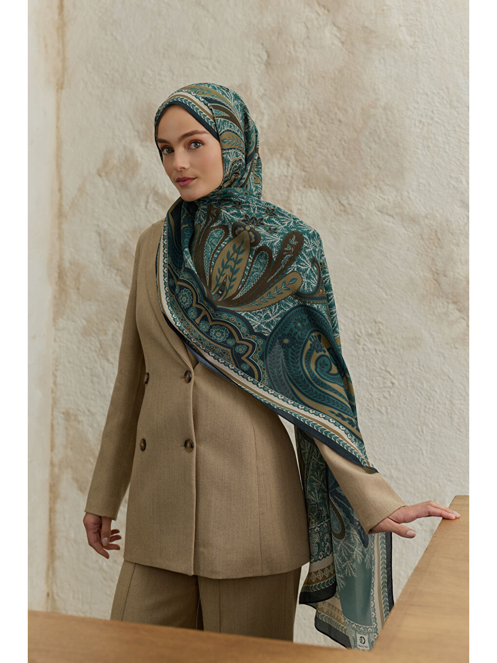 Yeşil Cupra Prive Desenli Şal Blossom Zümrüt-3