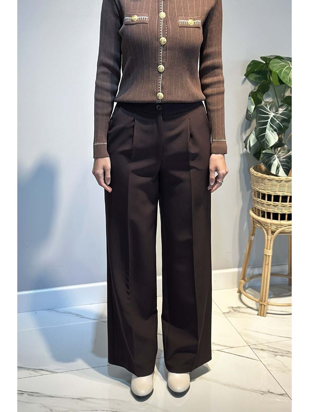 Geniş Paça Palazzo Pantolon 5578 Kahverengi-4