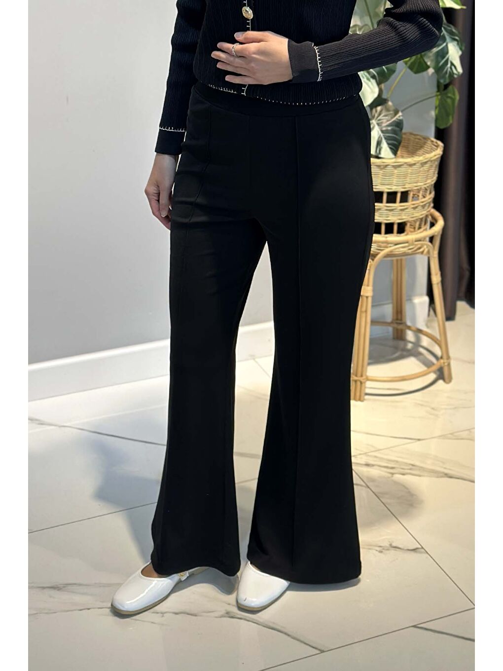 Madrid Beli Lastikli İspanyol Paça Pantolon 5586 Siyah-1