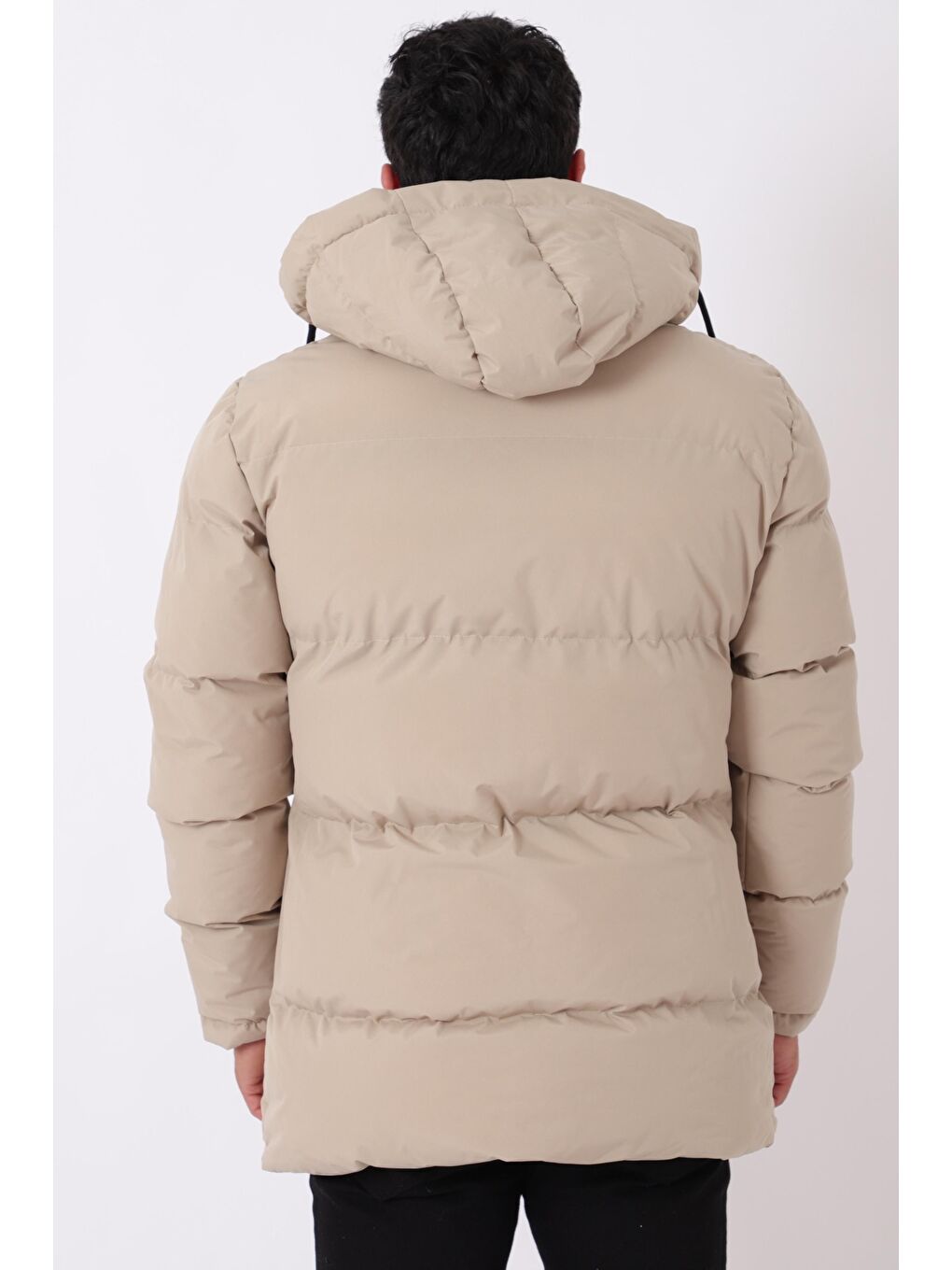 Bej Göğüs Cepli İçi Kürklü Uzun Şişme Mont PLDP 2957_50456-6