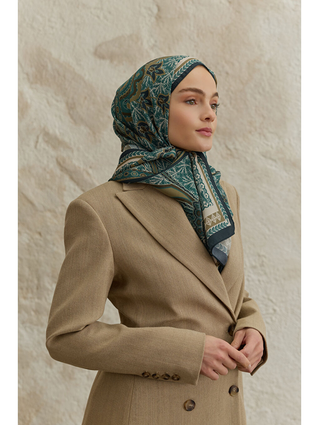 Yeşil Cupra Prive Desenli Şal Blossom Zümrüt-4