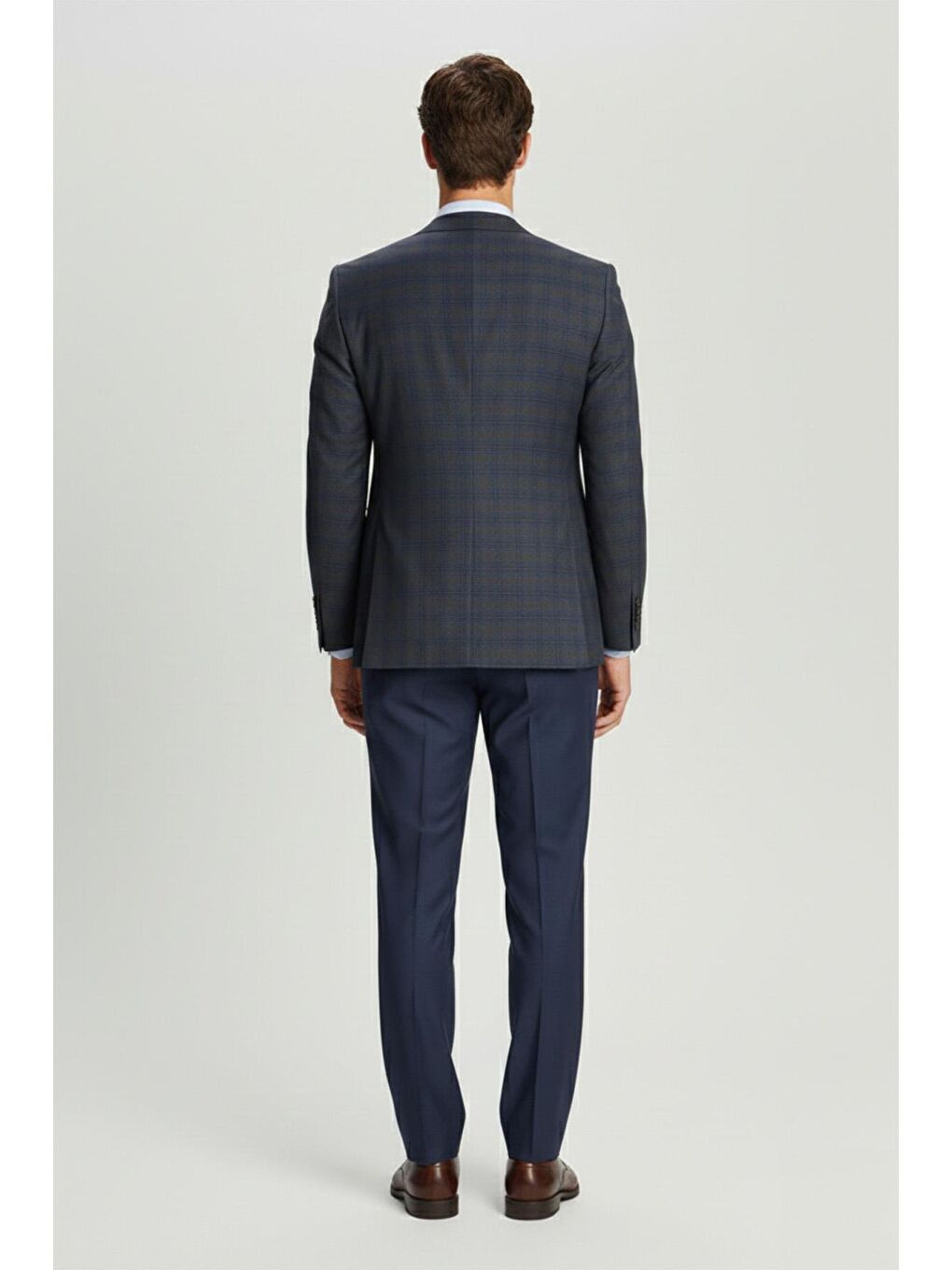 Giotelli Antrasit Slim Fit Kareli Mono Yaka %100 Yünlü Yelekli Takım Elbise-2