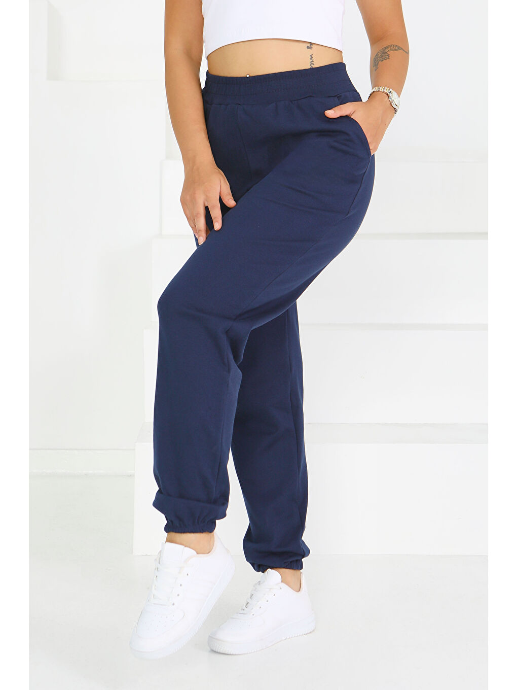 Cepli Paça Lastikli İki İplik Eşofman Altı Lacivert - 27675